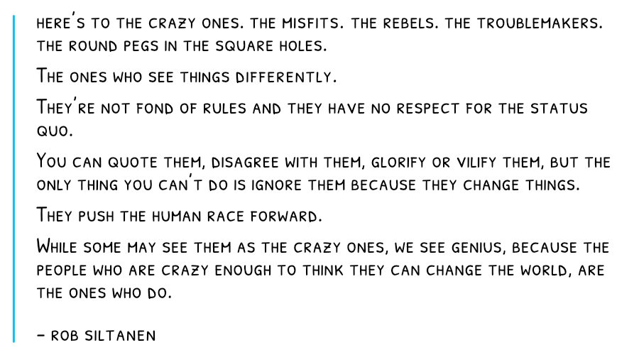 heres to the crazy ones quote - not fitting in
